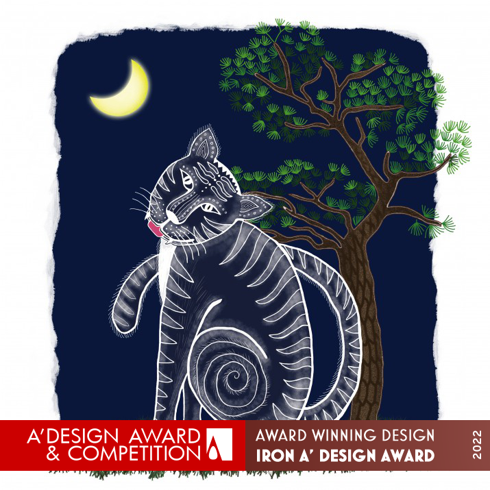Moonlight Tiger Graphic Folk Painting by Nanyoung Jeon